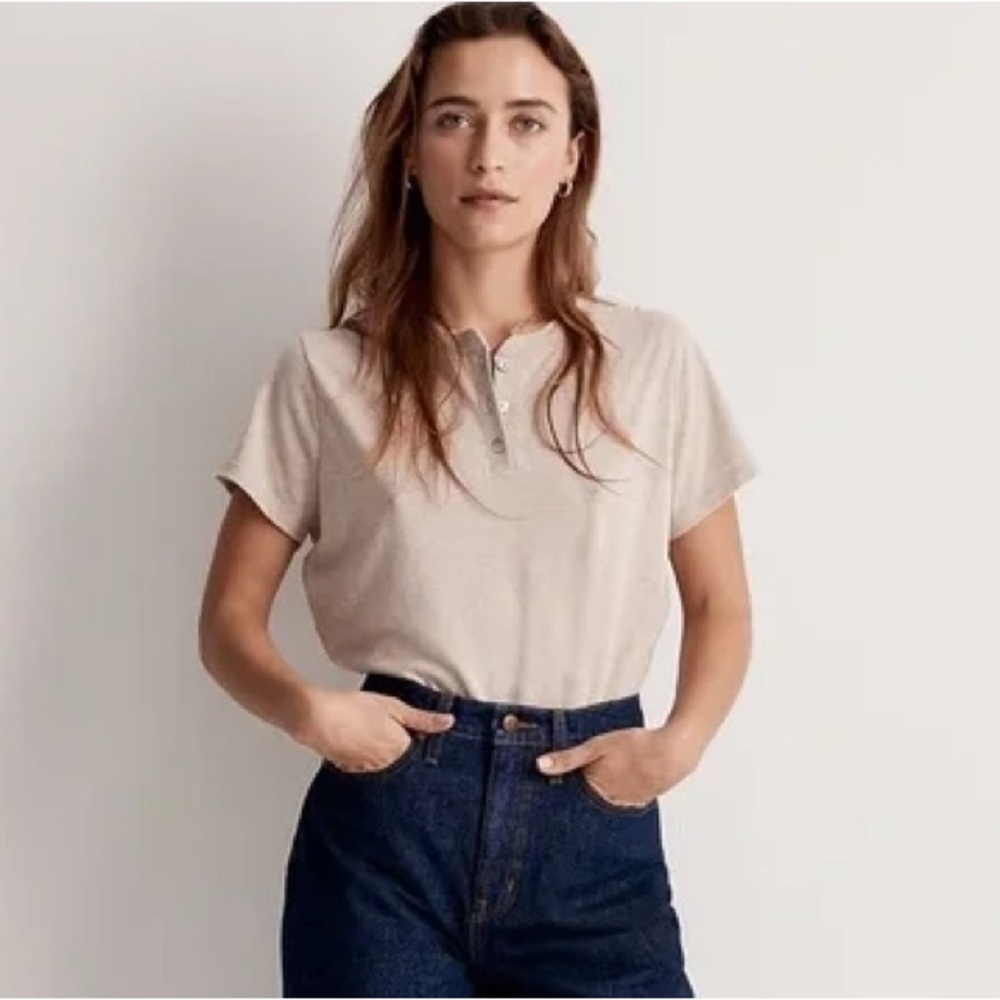 Madewell Beige Short-Sleeve Henley Bodysuit